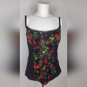 NWT Dolce & Gabbana -Size 44-Black and Red Floral Silk Tank Top